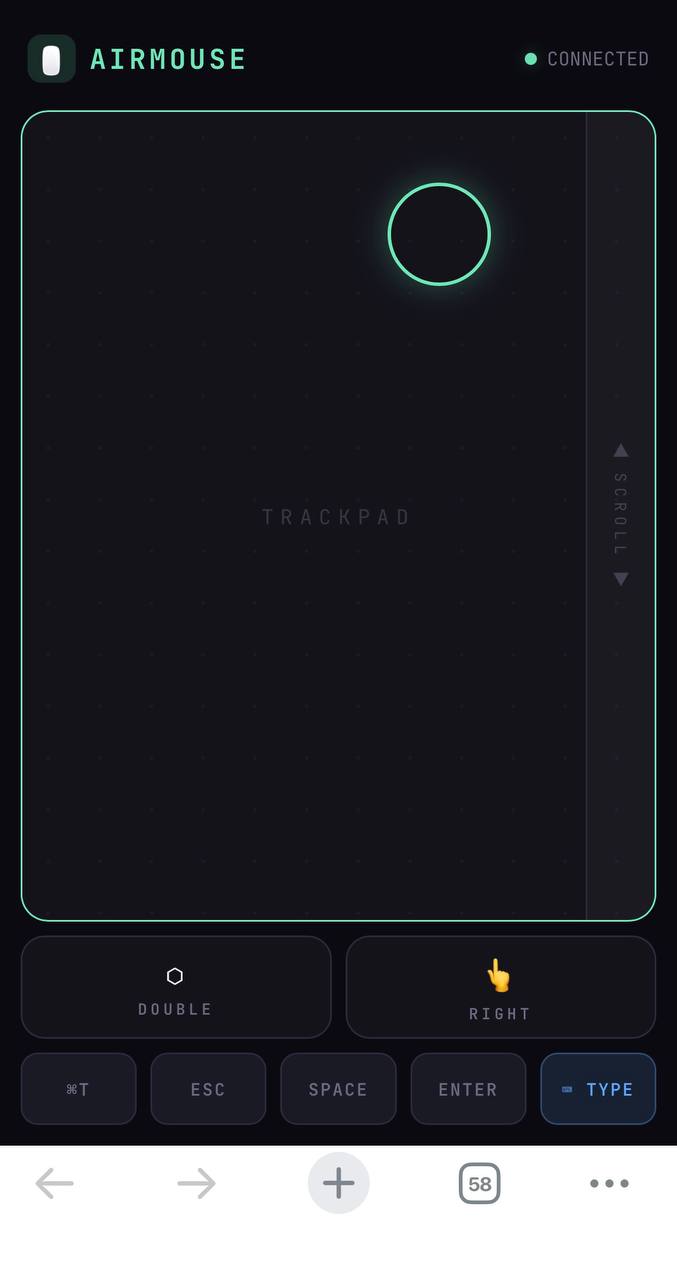 Phone-based trackpad interface controlling a laptop mouse